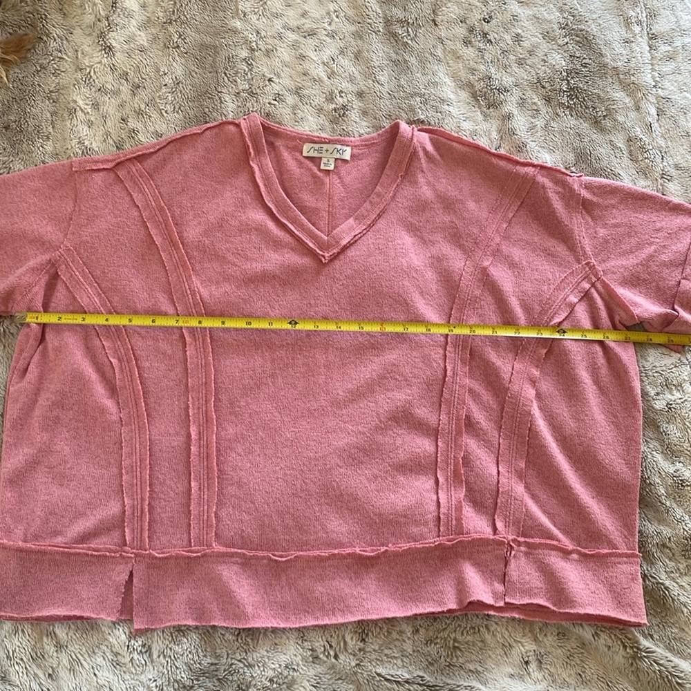 Pink She & Sky boxy V-neck pink sweater.  Small.  EUC